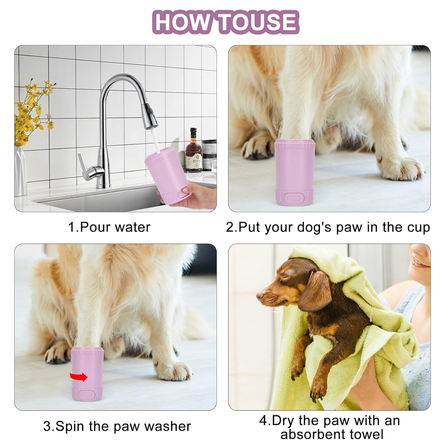 Dog Paw Cleaner, Pet Foot Washer for Small Medium Dogs Cat, Grooming Essentials to Wash Muddy Puppy Feet (Grey)
