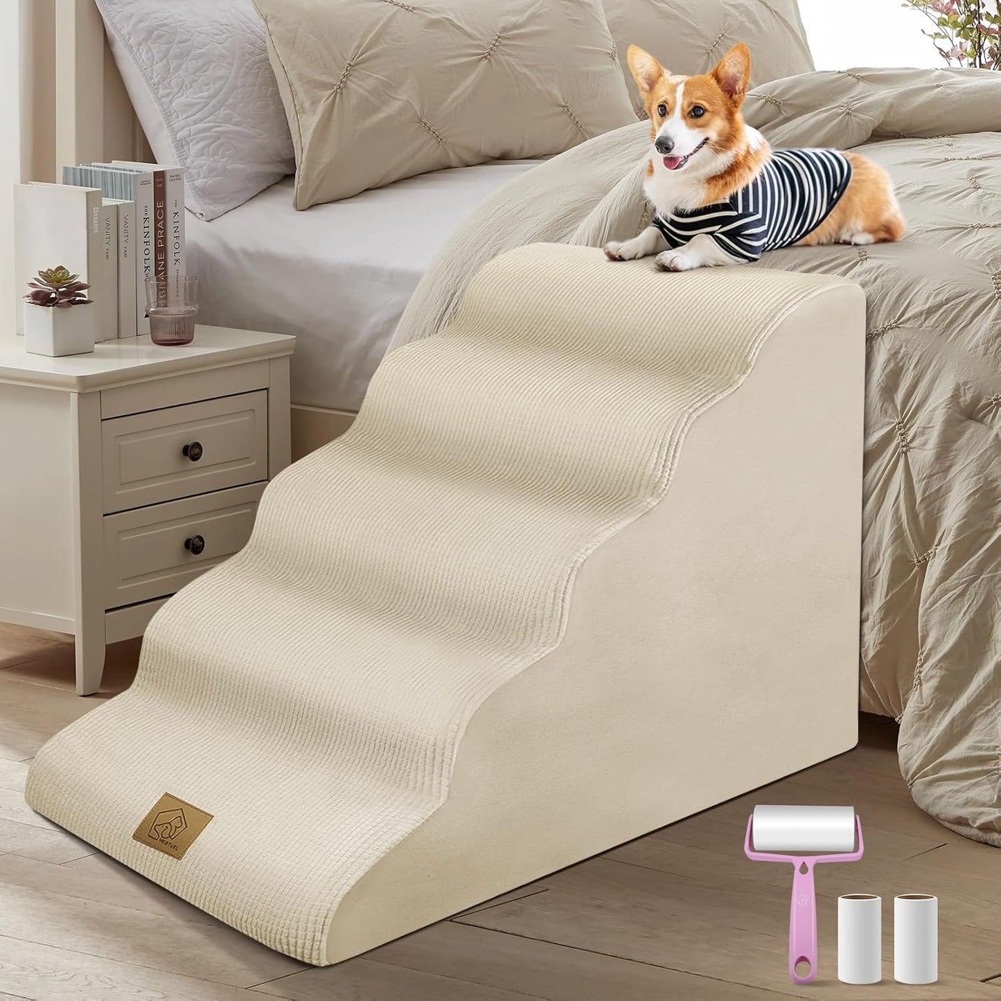 Mestuel 2-Tiers Extended Dog Stairs Steps for Couch Sofa, Dog Stairs for Small Dogs, Pet Stairs Ramp Ladder Friendly to Small Old Joint Injury Dogs Cats,Non-Slip & Washable,Blue