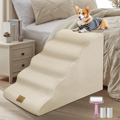 Mestuel 2-Tiers Extended Dog Stairs Steps for Couch Sofa, Dog Stairs for Small Dogs, Pet Stairs Ramp Ladder Friendly to Small Old Joint Injury Dogs Cats,Non-Slip & Washable,Blue