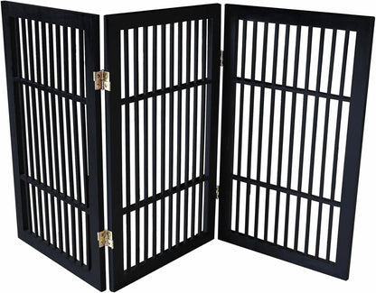 Urnporium Freestanding Wooden Dog Gate for Doorways – Foldable Acacia Wood Pet Gate, No Drill Portable Indoor/Outdoor Puppy Fence Barrier (White Pet Gate, 3 Panel 24" Tall)