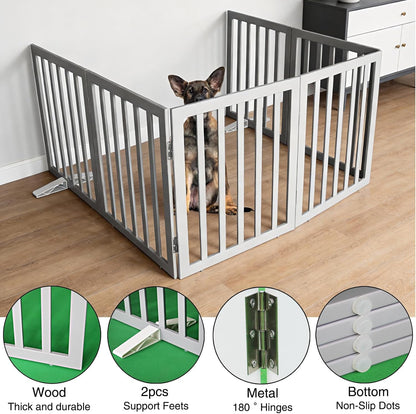 Dog Gate Indoor, Freestanding Dog Fence for The House, Doorways, Hallways,or Stairs,Pet Gate Foldable Wooden,Expandable 24" Height 3 Panels,White