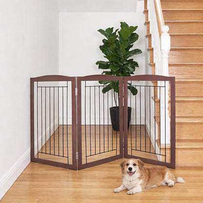 ZJSF Freestanding Foldable Dog Gate for House Extra Wide Wooden White Indoor Puppy Gate Stairs Doorways Pet Gate Tall Dog Fence 3 Panels Fence