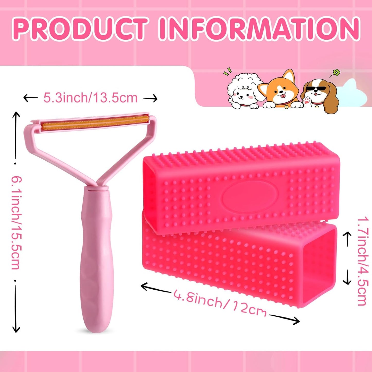 Honeydak 3 Pieces Hair Remover Tool Dog Hair Remover Pro Silicone Cleaner Brush Roller Fuzz Hairball Brush for Carpet Rake, Car Mat, Couch, Pet Bed, Clothes