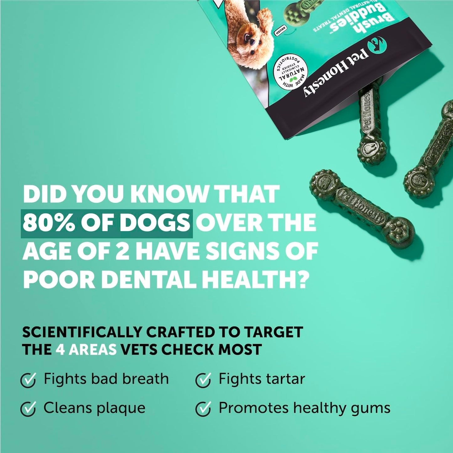 Pet Honesty Brush Buddies All Natural Dog Dental Treats for Dogs – Long Lasting Dental Sticks for Dogs, Teeth Cleaner, Breath Freshener, Plaque & Tartar Remover – Medium Sized Dogs (15 Count)