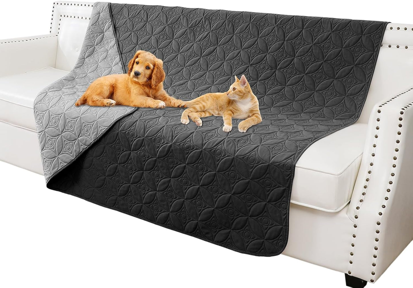Waterproof Dog Blanket, 30x30 inches Small Pet Couch Covers for Sofa, Chair Bed Furniture Protector from Dogs Washable and Reversible-Lightgrey+Darkgrey