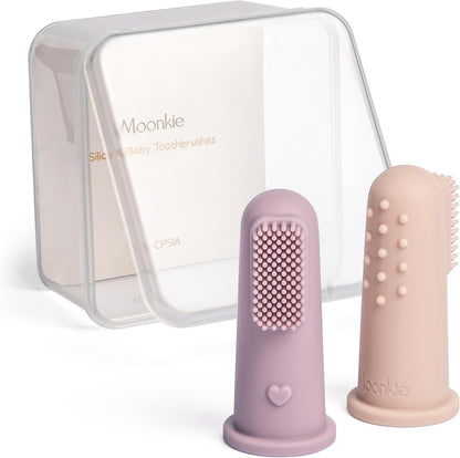 Moonkie Baby Finger Toothbrush Tongue Oral Cleaner Kit for 3 Months +, 3 Pcs (Clay/Ivory/Clay)