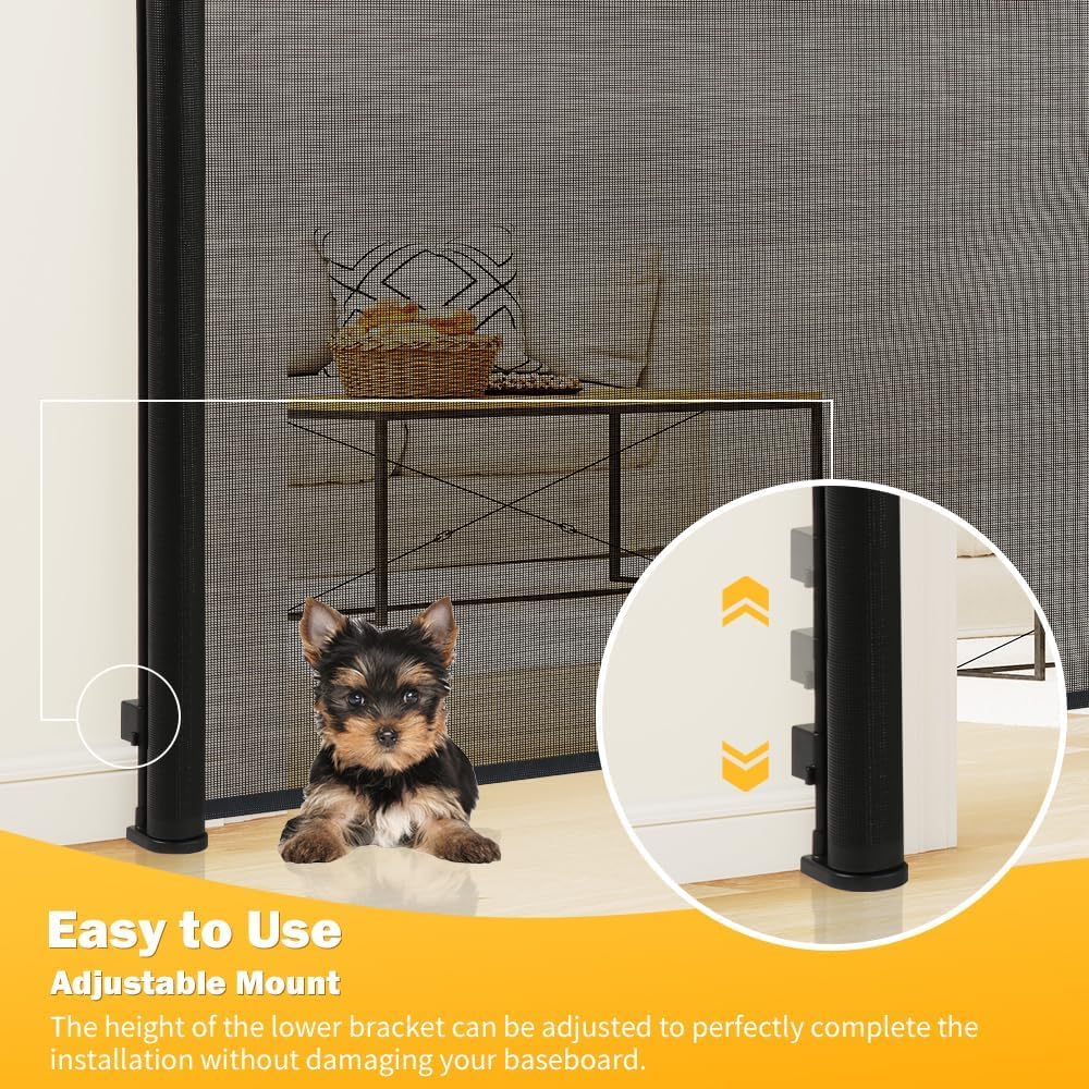 47” Extra Tall Retractable Baby Gate, Reinforced Mesh Dog Gate Extends to 71" Wide, Baby Gate for Stairs, Doorways, Hallways, Indoor and Outdoor, Black