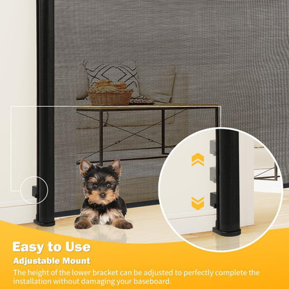 47” Extra Tall Retractable Baby Gate, Reinforced Mesh Dog Gate Extends to 71" Wide, Baby Gate for Stairs, Doorways, Hallways, Indoor and Outdoor, Black
