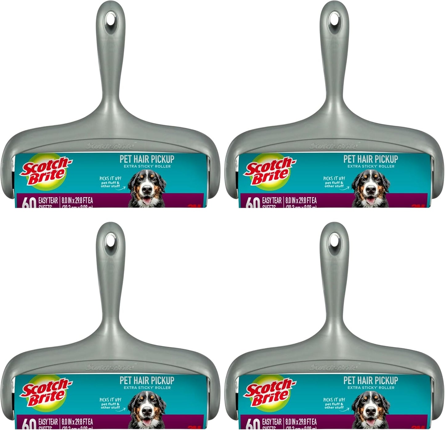 Scotch-Brite Pet Hair Pickup Extra Sticky Large Lint Roller, Designed for Removing Fur + Fluff on Couches, Clothes, Dog and Cat Beds, & More, 1 Pack, 60 Easy-Tear Adhesive Sheets Total
