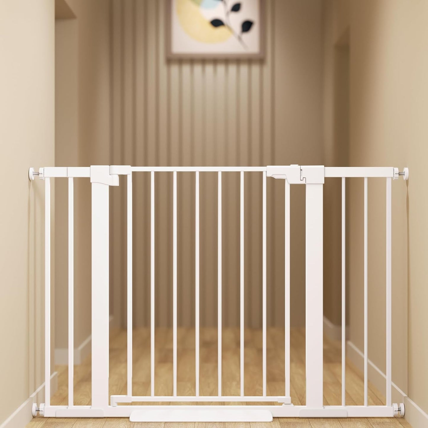 29-42 inches Metal Baby Gate for Stairs/Doorways, 30 inches Tall Pressure Mounted Pet Gates, Auto-Close Child Safety Gate, No Drilling Easy Walk-Through Dog Gate Indoor, Black