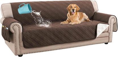 H.VERSAILTEX 100% Waterproof Slipcovers for Couches and Sofas Modern Pet Couch Cover Thick Soft Furniture Protector with Elastic Straps(Sofa, Lily Pad/Beige)