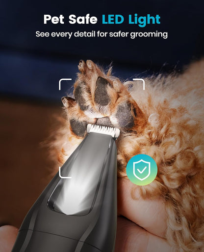 oneisall Professional Dog Grooming Kit at Home: All-in-One Quiet Clippers & Nail Grinder with LED Light, 2000mAh Cordless Dog Shaver, Safe Poodle Grooming Kit for Paws, Face, Ears & Body