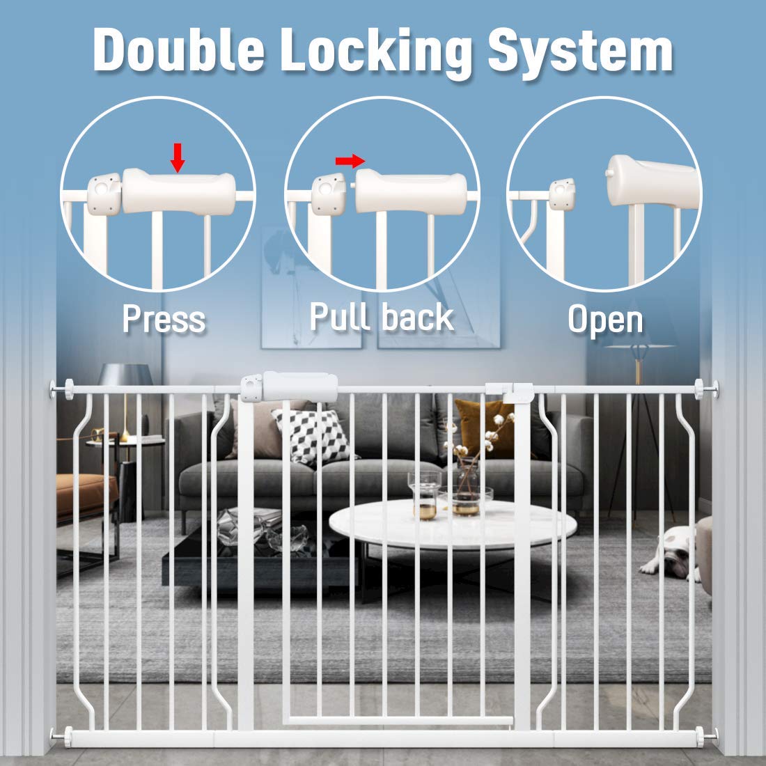 ALLAIBB Extra Wide Pressure Mount Baby Gate Auto Close Metal Child Dog Pet Safety Gates with Walk Through for Stairs,Doorways,Kitchen and Living Room (62.02-66.93"/158-170cm)