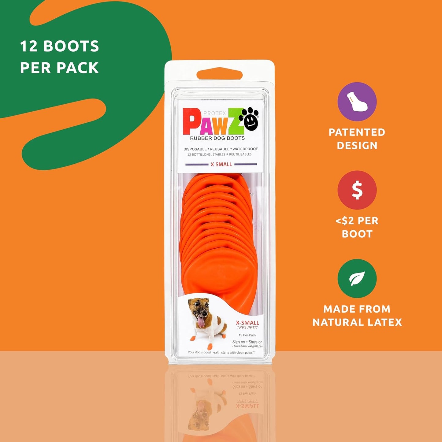 PawZ Rubber Dog Boots for Large Paws - All-Weather Waterproof Dog Shoes, Anti-Slip Traction for Rain, Snow, Mud & Hot Pavement - Pull-On Dog Booties, Purple - Large (3"- 4") - Pack of 24