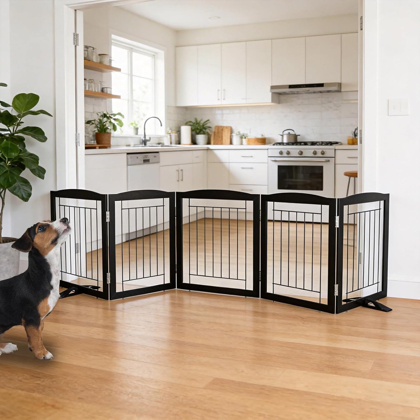ZJSF Freestanding Dog Fence Indoor, Foldable Dog Gate for Doorways, Stairs or Hallways, Sturdy Wood Extra Wide Pet Gate with Support Feet for The House, White, 24 "Height-3 Panels