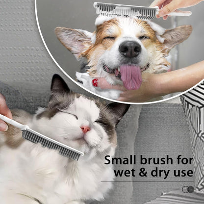 Rubber Broom with Squeegee, Pet Hair Removal 52.8 inches Long Handle, Push Fur Remover Tool with Portable Detailing Lint Brush for Fluff Carpet, Window, Tile, Hardwood Floor Cleaning (Yellow)
