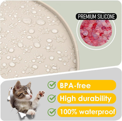 Pet Feeding Mats for Food and Water, Waterproof Anti-Slip Placemats for Dog Cat Bowl, 1 Pack Silicone Pet Food Mat, Dishwasher Safe 10.9 × 10.9 (1 Pack, Black)