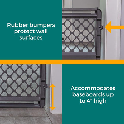 MYPET Essential Petgate: 26-42" Wide Expandable, Pressure Mounted No Tools Needed, Durable Dog Gate for Doorways, Made in USA, 26" Tall, Fieldstone Gray