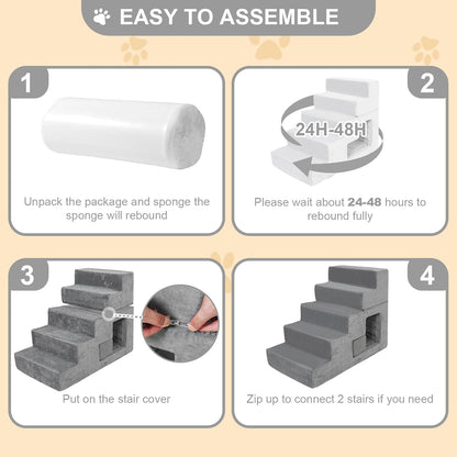 Dog Stairs for Small Dogs, 6-Step Dog Steps for High Bed, High-Density Foam Pet Stairs with Non-Slip Removable Washable Cover to Get on Bed
