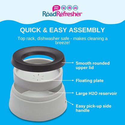 Prestige Pets Road Refresher™️ - Cat and Dog Water Bowl Dispenser - No Spill Water Bowl for Dogs and Cats - Travel Cat Bowl or Dog Bowl - Grey - Large