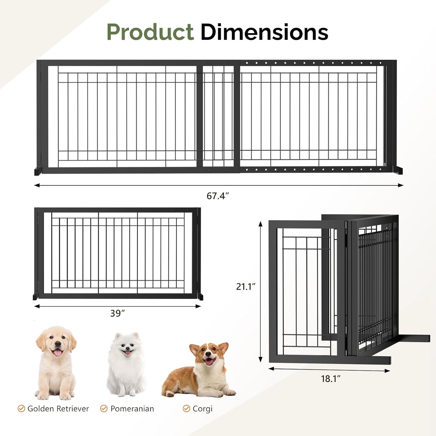 Outvita Freestanding Dog Gate, 24" H Foldable Wooden Pet Barrier Fence,3-Panel Pet Fence with Support Feet for Stairs，Hallways,Doorways, Walnut