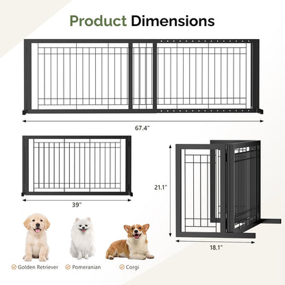 Outvita Freestanding Dog Gate, 24" H Foldable Wooden Pet Barrier Fence,3-Panel Pet Fence with Support Feet for Stairs，Hallways,Doorways, Walnut