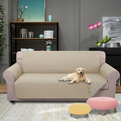U-NICE HOME Reversible Sofa Cover Washable Couch Cover for Dogs Friendly with Elastic Straps Water Repellent Furniture Protector for 3 Cushion Couch (Sofa, Coffee/Beige) - Colors B