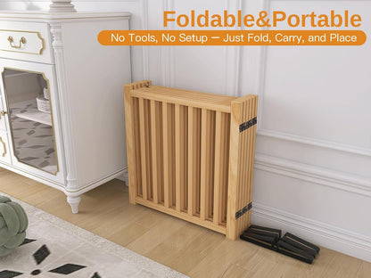 YOCAN Non-Painted Wood FreeStanding Pet Gate for Dogs,Wooden Dog Gates for Doorways, Stairs,The House, Dog Fences Indoor Puppy Gate-2 Panel H:23”