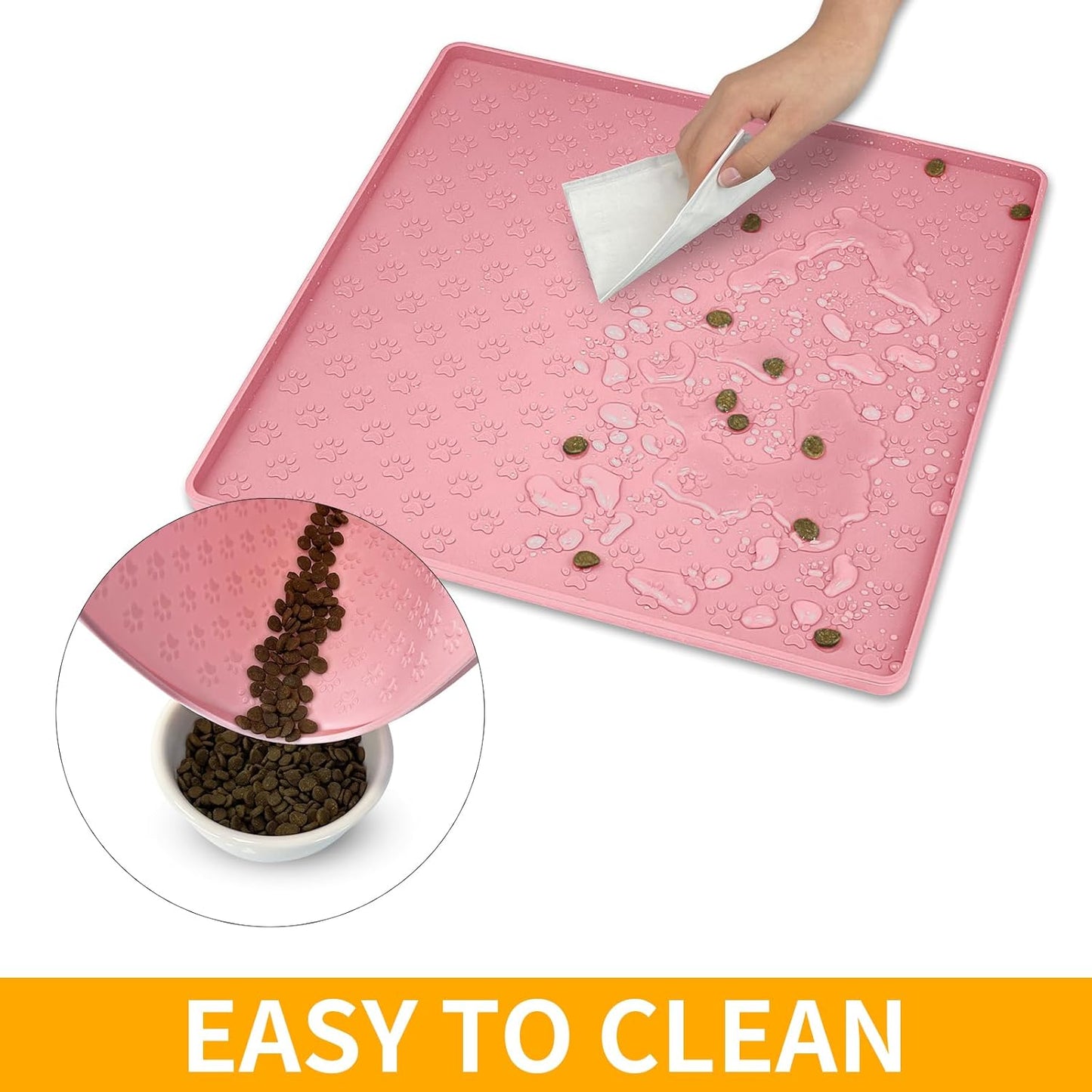Ptlom Pet Placemat for Dog and Cat, Mat for Prevent Food and Water Overflow, Suitable for Small, Medium and Big Pet, 18" 12", Grey, Silicone