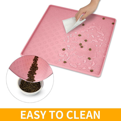 Ptlom Pet Placemat for Dog and Cat, Mat for Prevent Food and Water Overflow, Suitable for Small, Medium and Big Pet, 18" 12", Grey, Silicone
