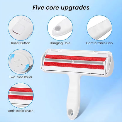 Reusable Pet Hair Remover Roller – Dog & Cat Fur Lint Cleaner for Sofa, Carpet, Bed & Car Seats – No Adhesive Required (White/Grey)