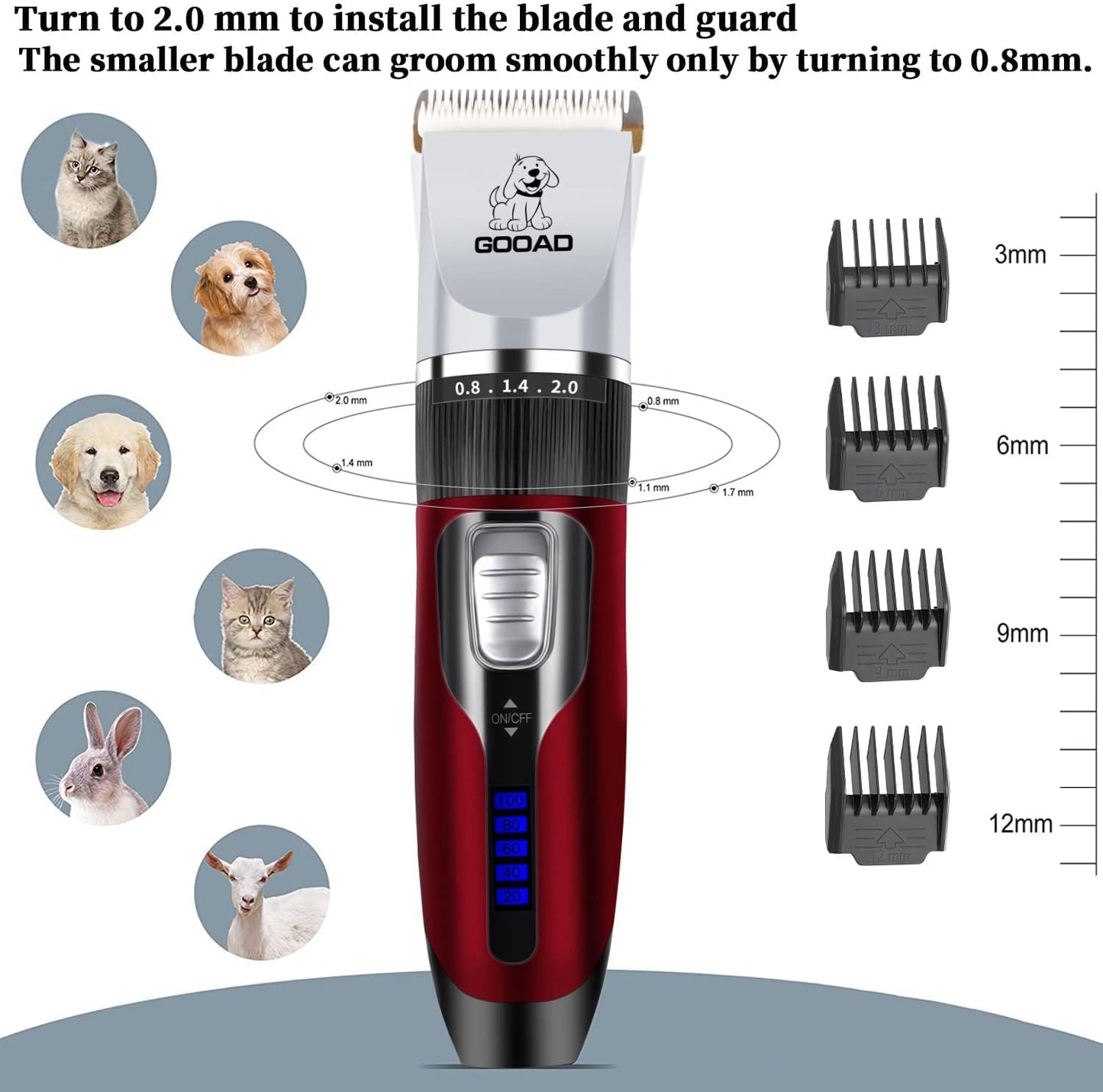 Dog Clippers for Grooming,Dog Grooming Kit for Heavy Thick Hair&Coats/Low Noise Rechargeable Cordless Hair Trimmer/Pet Shaver with Paw Trimmer for Small & Large Dogs Cats