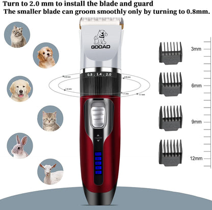 Dog Clippers for Grooming,Dog Grooming Kit for Heavy Thick Hair&Coats/Low Noise Rechargeable Cordless Hair Trimmer/Pet Shaver with Paw Trimmer for Small & Large Dogs Cats