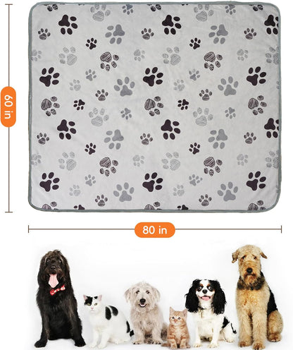 Waterproof Dog Blankets Pet Blanket 50"x60", Soft Fluffy Sofa Car Bed Protector, Reversible Sherpa Fleece Dog Blanket for Large Dogs (Dark Grey-Paws)