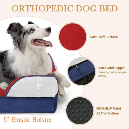 Comfort Expression Orthopedic Dog Bed for Extra Large Dogs 42x30 Inch, Waterproof Egg Crate Foam XL Pet Bed with Removable Bolsters, Dog Couch with Washable Cover & Non-Slip Bottom, Grey - Colors B