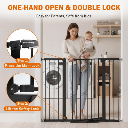 Mumeasy Baby Gate Extra Wide, 29.7-51'' Pressure Mounted Dog Gate with Walk Thru Door, Auto Close Pet Gate for House, Stairs, Doorways,Black