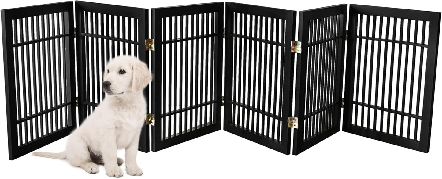 Urnporium Freestanding Wooden Dog Gate for Doorways – Foldable Acacia Wood Pet Gate, No Drill Portable Indoor/Outdoor Puppy Fence Barrier (White Pet Gate, 3 Panel 24" Tall)