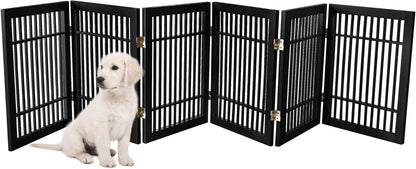 Urnporium Freestanding Wooden Dog Gate for Doorways – Foldable Acacia Wood Pet Gate, No Drill Portable Indoor/Outdoor Puppy Fence Barrier (White Pet Gate, 3 Panel 24" Tall)