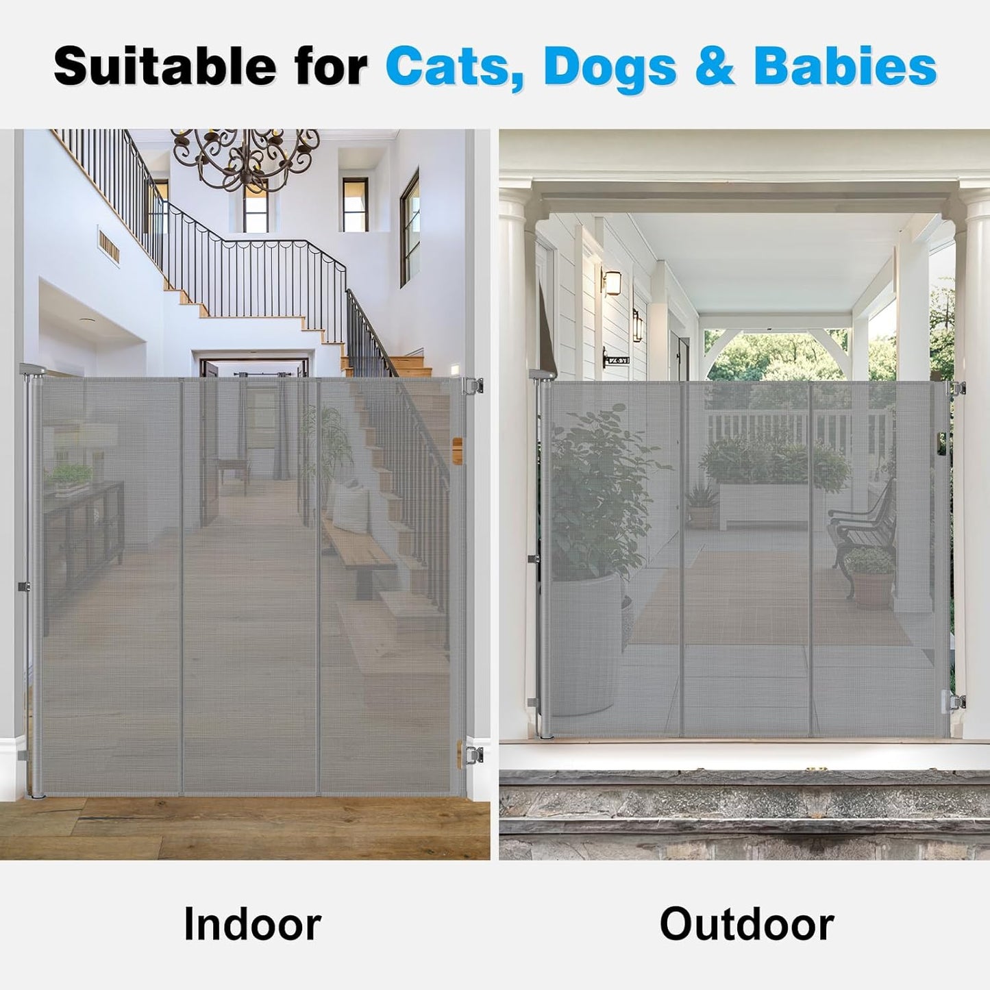 Reinforced 52" Extra Tall Dog Gate for Doorway, Jump-Resistant & Prevent Crawling Underneath Retractable Dog Gates Indoor, 0-55" W Retractable Baby Gate for Doorway, Safety Extra Tall Cat Gate, White