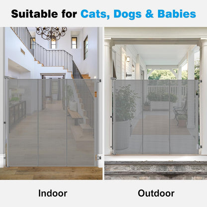 Reinforced 52" Extra Tall Dog Gate for Doorway, Jump-Resistant & Prevent Crawling Underneath Retractable Dog Gates Indoor, 0-55" W Retractable Baby Gate for Doorway, Safety Extra Tall Cat Gate, White