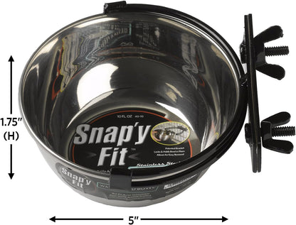 MidWest Homes for Pets Snap'y Fit Stainless Steel Food or Water Bowl, Holds 1 Quart, Mounts to Wire Crates, No-Tip Design, Rust-Resistant, for Dogs and Cats