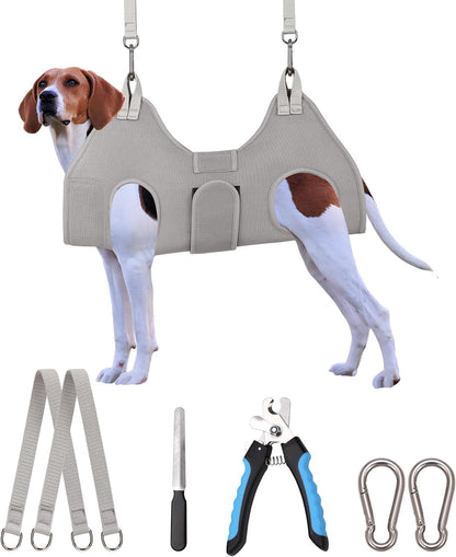 Kkiimatt Dog Grooming Hammock Harness, Small Dog Groming Sling, Gray Dog Hanging Harness for Nail Trimming,Dog Nail Clipping Hanger Restraint Holder