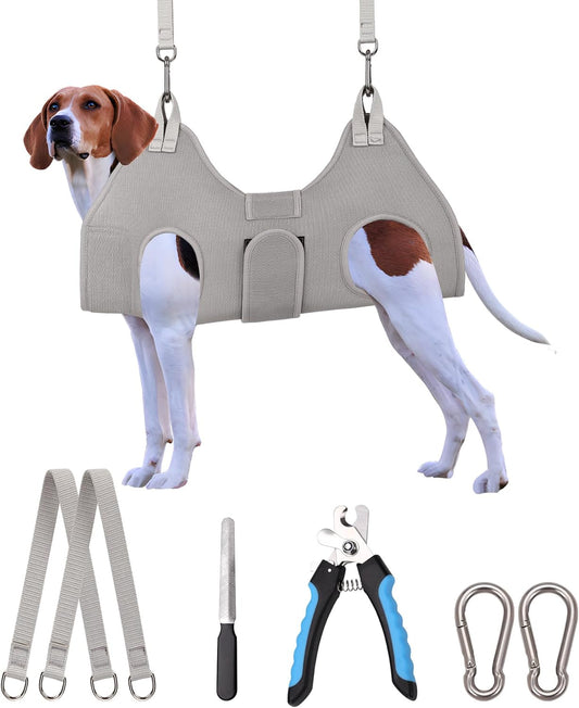 Kkiimatt Dog Grooming Hammock Harness, Small Dog Groming Sling, Gray Dog Hanging Harness for Nail Trimming,Dog Nail Clipping Hanger Restraint Holder