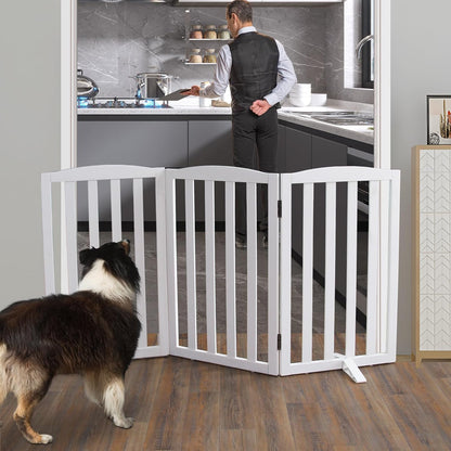 ZJSF Foldable Freestanding Indoor Dog Gate for House Wood White Long Pet Gates Dog Fence for Stairs Puppy Gates for Hallways,Pet Fence, Puppy Gate,Support Feet Included 24 "Height-3 Panels