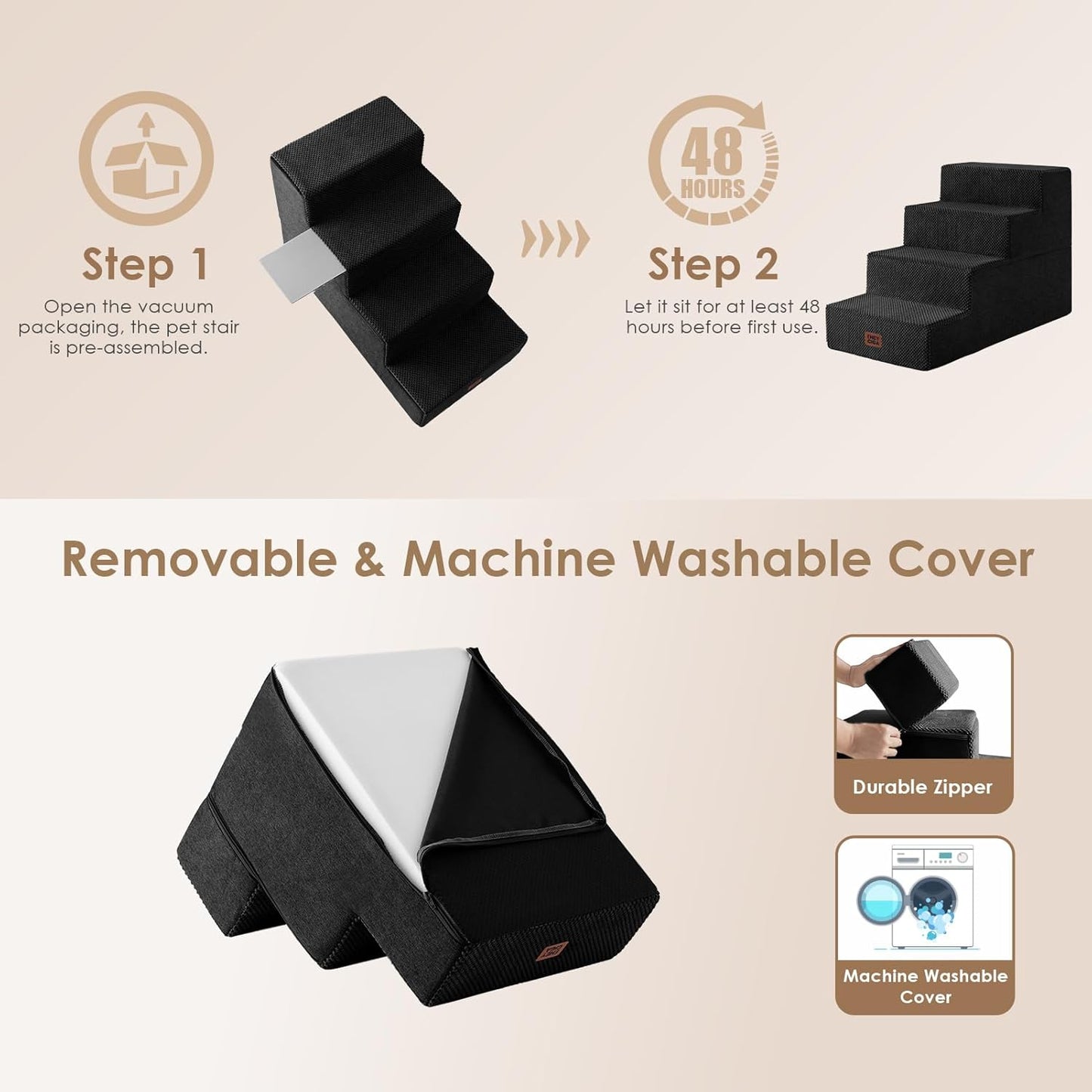 EHEYCIGA Dog Stairs for High Bed 22.5" H, 5-Step Dog Steps for Bed, Pet Steps for Small Dogs and Cats, Non-Slip Balanced Pet Ramp Indoor, Grey