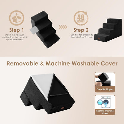EHEYCIGA Dog Stairs for High Bed 22.5" H, 5-Step Dog Steps for Bed, Pet Steps for Small Dogs and Cats, Non-Slip Balanced Pet Ramp Indoor, Grey
