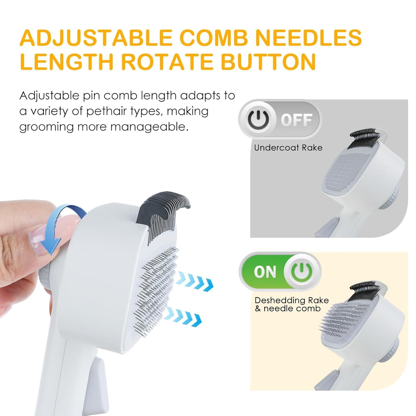 2-IN-1 Pet Self-Deshedding and Grooming Brush, Dogs and Cats Brush with Undercoat Rake & Adjustable Bristle Length Comb, One-Click Hair Removal for Matted Fur Tangles Removal Long and Short Hair Pets