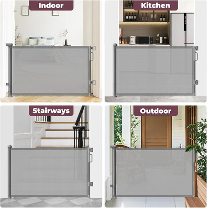 Retractable Baby Gate for Stairs & Doorways, Mesh Dog Gate Indoor Outdoor, Extends to 55" Wide 34" Tall Child Gate for Hallways, Deck, Porch, Pet Toddler Safety Essentials, Easy Install, Grey