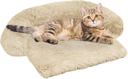 Calming Dog Bed Fluffy Plush Dog Mat for Furniture Protector with Removable Washable Cover for Large Medium Small Dogs and Cats (Large, Light Grey)