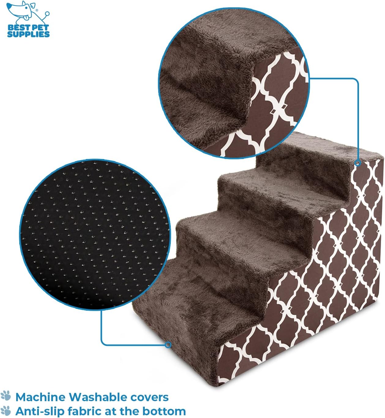 Best Pet Supplies Foam Pet Steps Cover for Small Dogs and Cats, Portable Ramp Stairs for Couch, Sofa, and High Bed Climbing (Cover Only) - Ash Gray Linen, 3-Step (Cover Only)